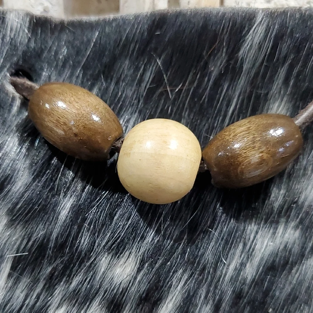 NWOT Black and White Leather Hair On Hide Medicine Bag Bead Detail Mohawk Native